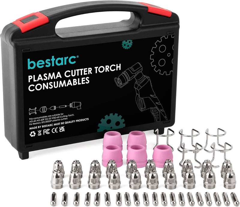 bestarc AG60P Plasma Cutter Torch Consumables, 50Pcs Cutting Torch Tip Nozzles Kit with Suitcase, For AG60 WSD60 AG60P and BTC500DP - Image 1